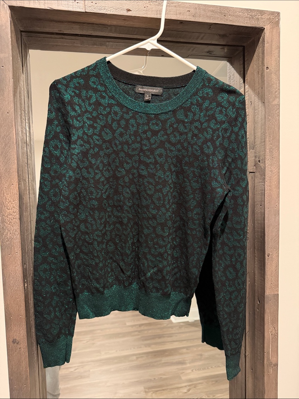 Banana Republic Teal and Black Leopard Jacquard Sweater